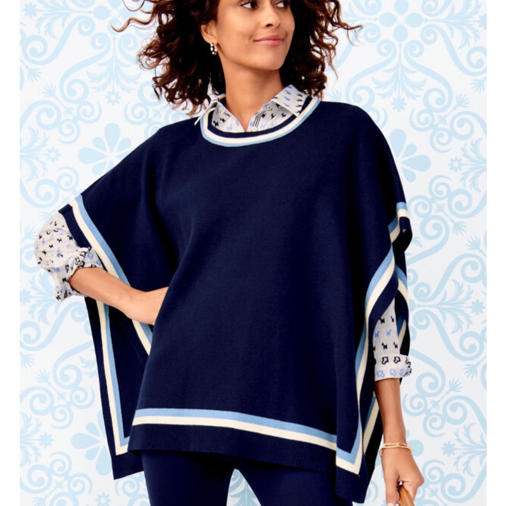 Talbot’s Crew Neck Poncho Navy Blue Women's Sweater
